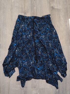 French Laundry Blue & Black Paisley Asymmetrical Skirt
